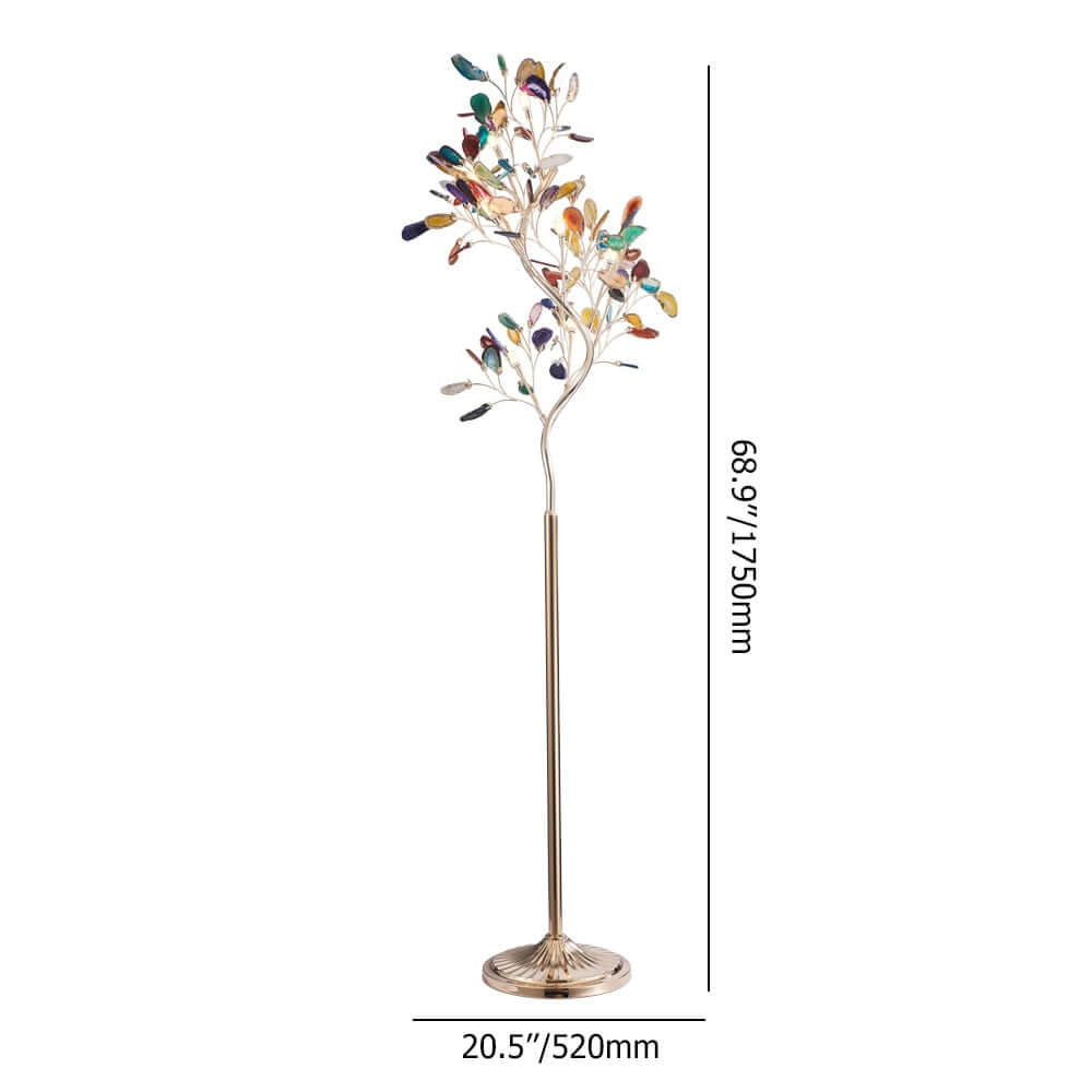 Gold Art Deco 9-Light Floor Lamp with Multicolor Shade