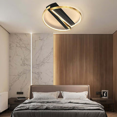 Gold & Black Modern LED Flush Mount Ceiling Light with White Shade