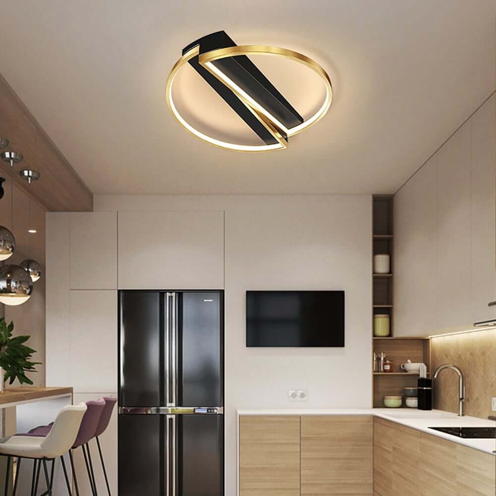 Gold & Black Modern LED Flush Mount Ceiling Light with White Shade