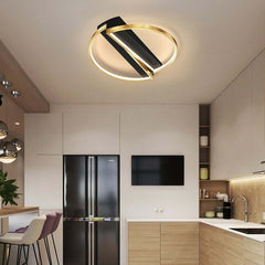 Gold & Black Modern LED Flush Mount Ceiling Light with White Shade