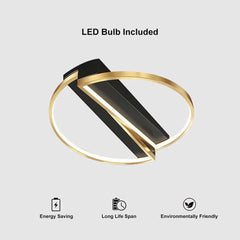 Gold & Black Modern LED Flush Mount Ceiling Light with White Shade