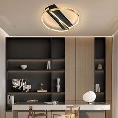 Gold & Black Modern LED Flush Mount Ceiling Light with White Shade