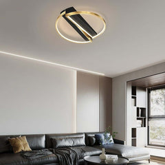 Gold & Black Modern LED Flush Mount Ceiling Light with White Shade