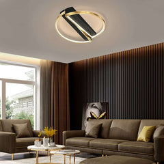 Gold & Black Modern LED Flush Mount Ceiling Light with White Shade