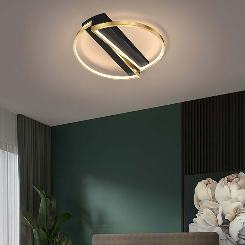 Gold & Black Modern LED Flush Mount Ceiling Light with White Shade Main Product Image