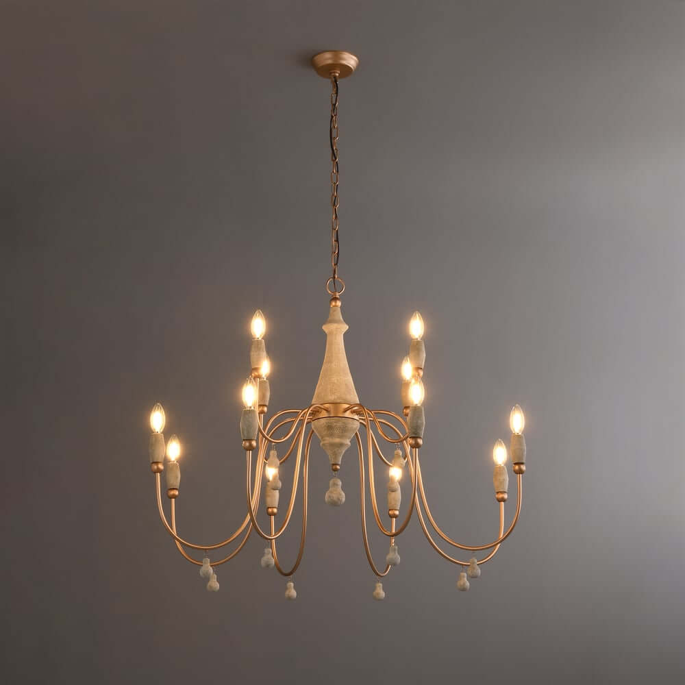 Gold Candle-Style Chandelier - 8-Light Iron Fixture for Farmhouse Decor
