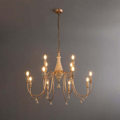 Gold Candle-Style Chandelier - 8-Light Iron Fixture for Farmhouse Decor