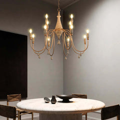 Gold Candle-Style Chandelier - 8-Light Iron Fixture for Farmhouse Decor