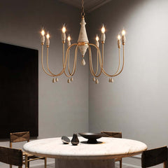 Gold Candle-Style Chandelier - 8-Light Iron Fixture for Farmhouse Decor