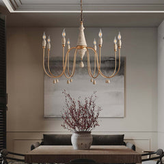 Gold Candle-Style Chandelier - 8-Light Iron Fixture for Farmhouse Decor