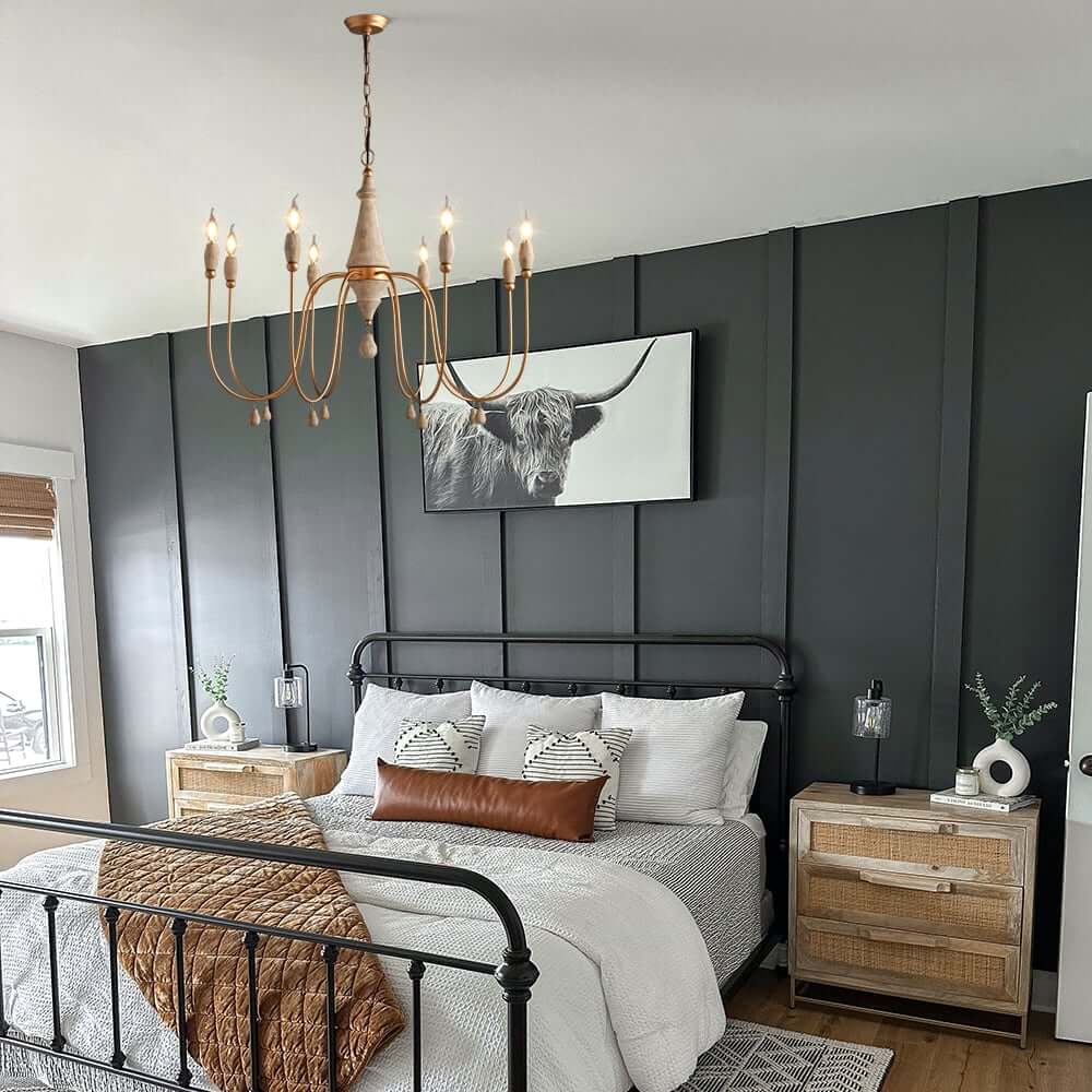 Gold Candle-Style Chandelier - 8-Light Iron Fixture for Farmhouse Decor