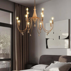 Gold Candle-Style Chandelier - 8-Light Iron Fixture for Farmhouse Decor