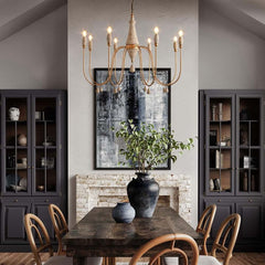 Gold Candle-Style Chandelier - 8-Light Iron Fixture for Farmhouse Decor