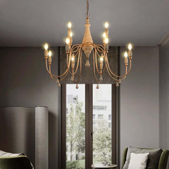 Gold Candle-Style Chandelier - 8-Light Iron Fixture for Farmhouse Decor