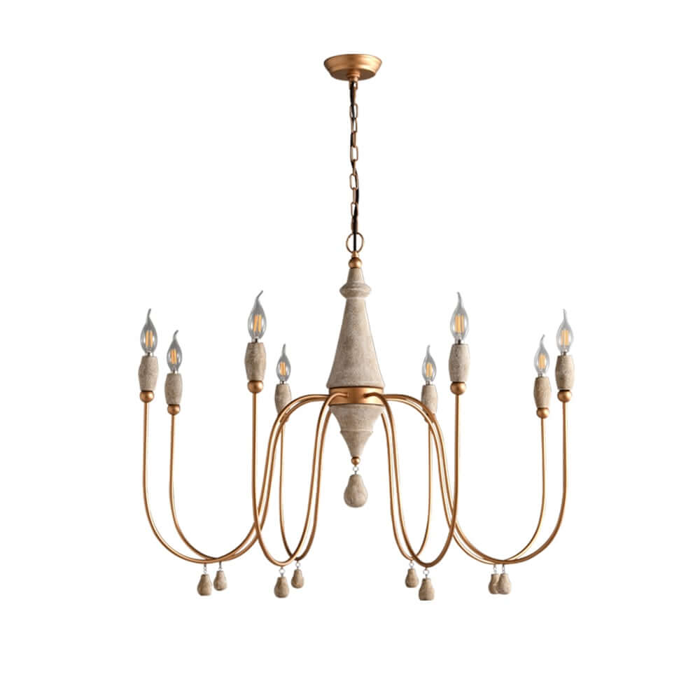 Gold Candle-Style Chandelier - 8-Light Iron Fixture for Farmhouse Decor