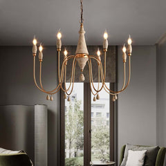 Gold Candle-Style Chandelier - 8-Light Iron Fixture for Farmhouse Decor Main Product Image