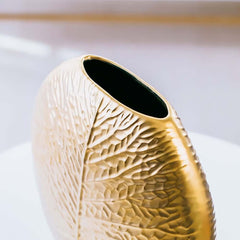 Gold Ceramic Faux Plant Set with Bronze Vase for Home Decor