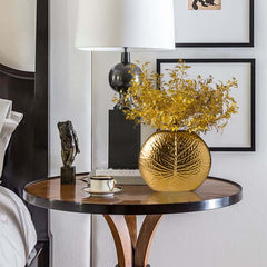 Gold Ceramic Faux Plant Set with Bronze Vase for Home Decor