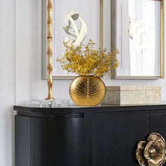 Gold Ceramic Faux Plant Set with Bronze Vase for Home Decor