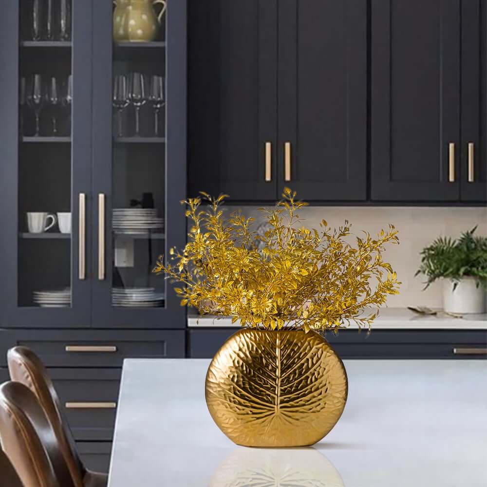 Gold Ceramic Faux Plant Set with Bronze Vase for Home Decor