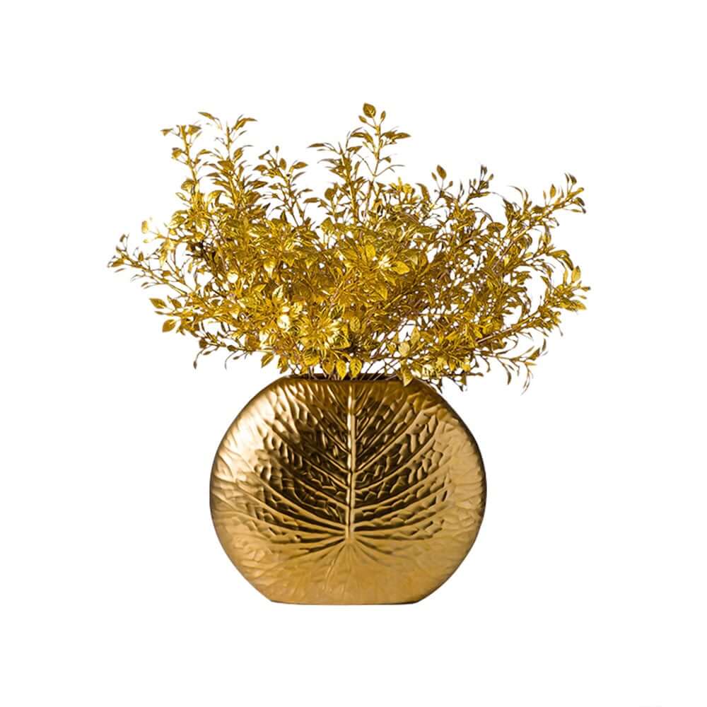 Gold Ceramic Faux Plant Set with Bronze Vase for Home Decor