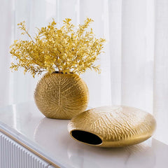 Gold Ceramic Faux Plant Set with Bronze Vase for Home Decor