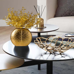 Gold Ceramic Faux Plant Set with Bronze Vase for Home Decor