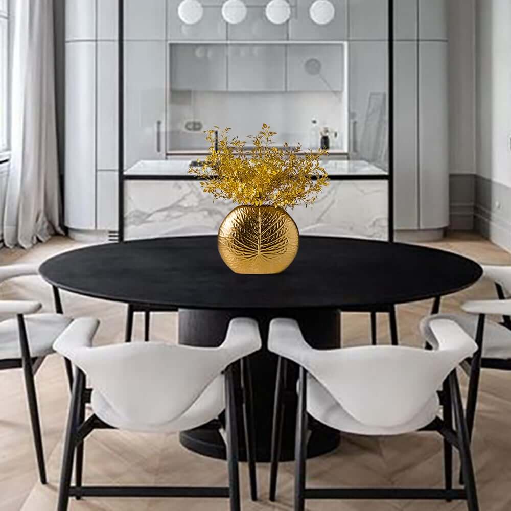 Gold Ceramic Faux Plant Set with Bronze Vase for Home Decor