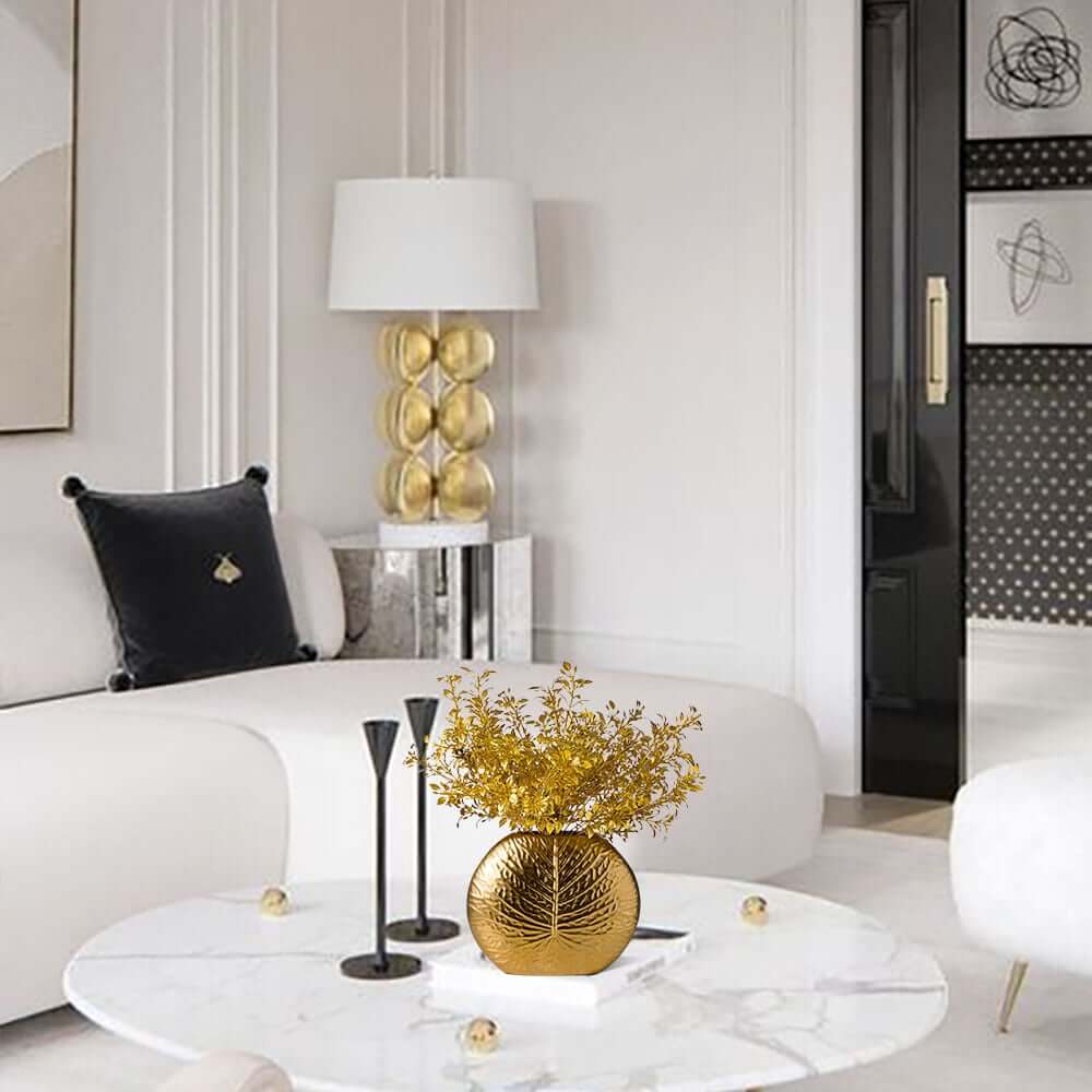 Gold Ceramic Faux Plant Set with Bronze Vase for Home Decor