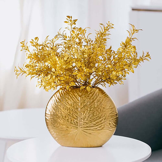 Gold Ceramic Faux Plant Set with Bronze Vase for Home Decor Main Product Image
