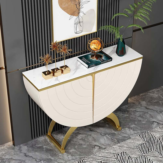 Gold Console Table with Sintered Stone - Modern Semicircle Design