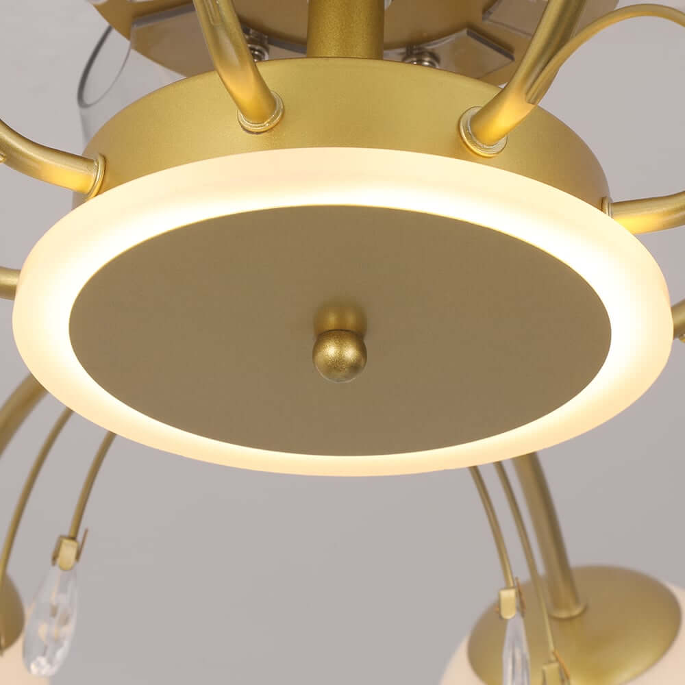 Gold Iron Chandelier Ceiling Fan with Remote Control and LED Lighting