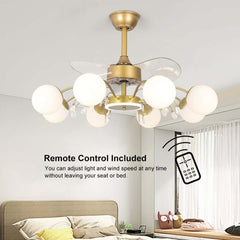 Gold Iron Chandelier Ceiling Fan with Remote Control and LED Lighting