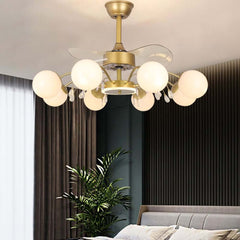 Gold Iron Chandelier Ceiling Fan with Remote Control and LED Lighting