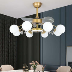 Gold Iron Chandelier Ceiling Fan with Remote Control and LED Lighting