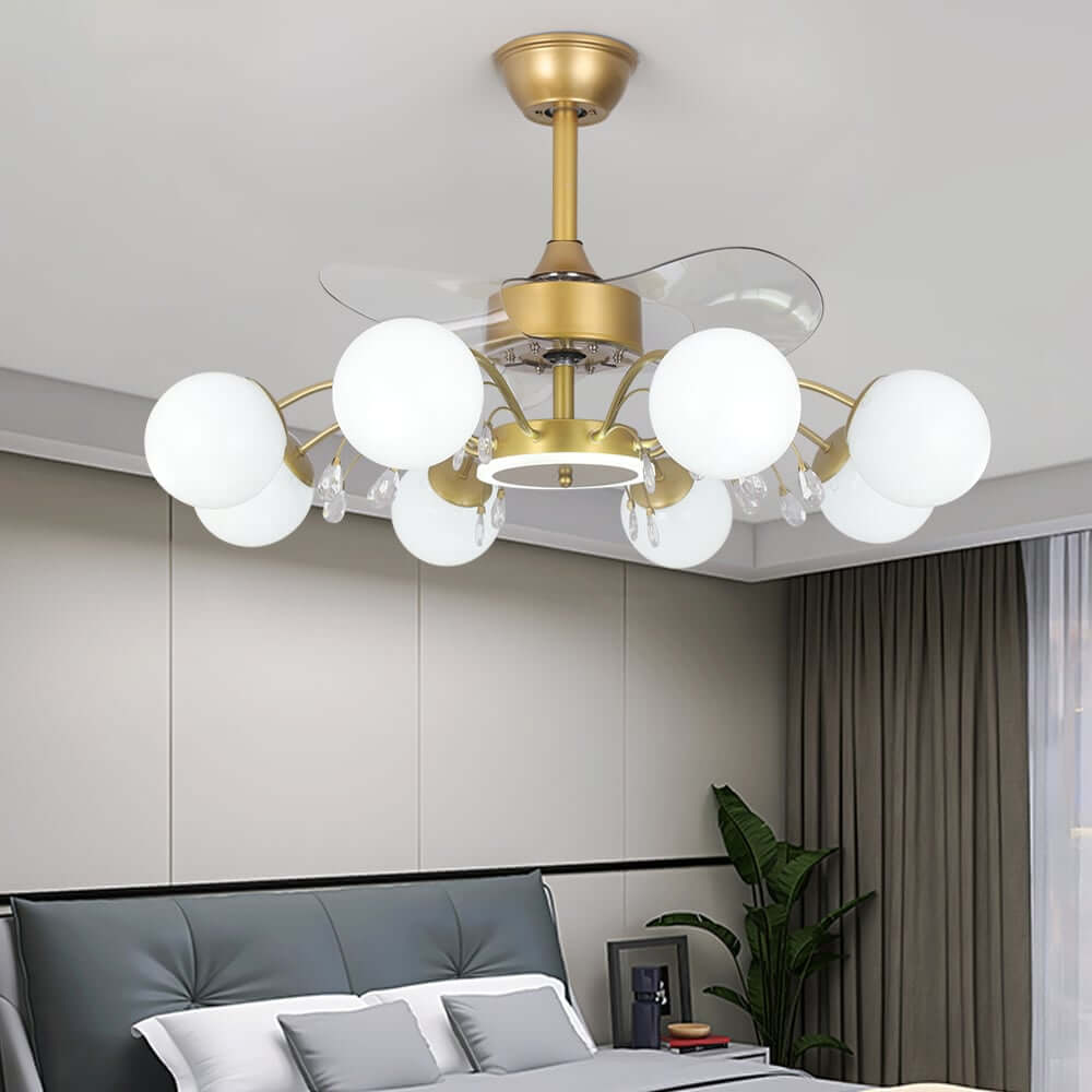 Gold Iron Chandelier Ceiling Fan with Remote Control and LED Lighting