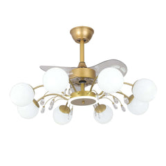 Gold Iron Chandelier Ceiling Fan with Remote Control and LED Lighting