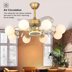 Gold Iron Chandelier Ceiling Fan with Remote Control and LED Lighting