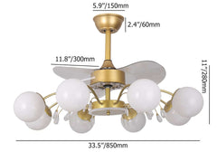 Gold Iron Chandelier Ceiling Fan with Remote Control and LED Lighting Dimensions