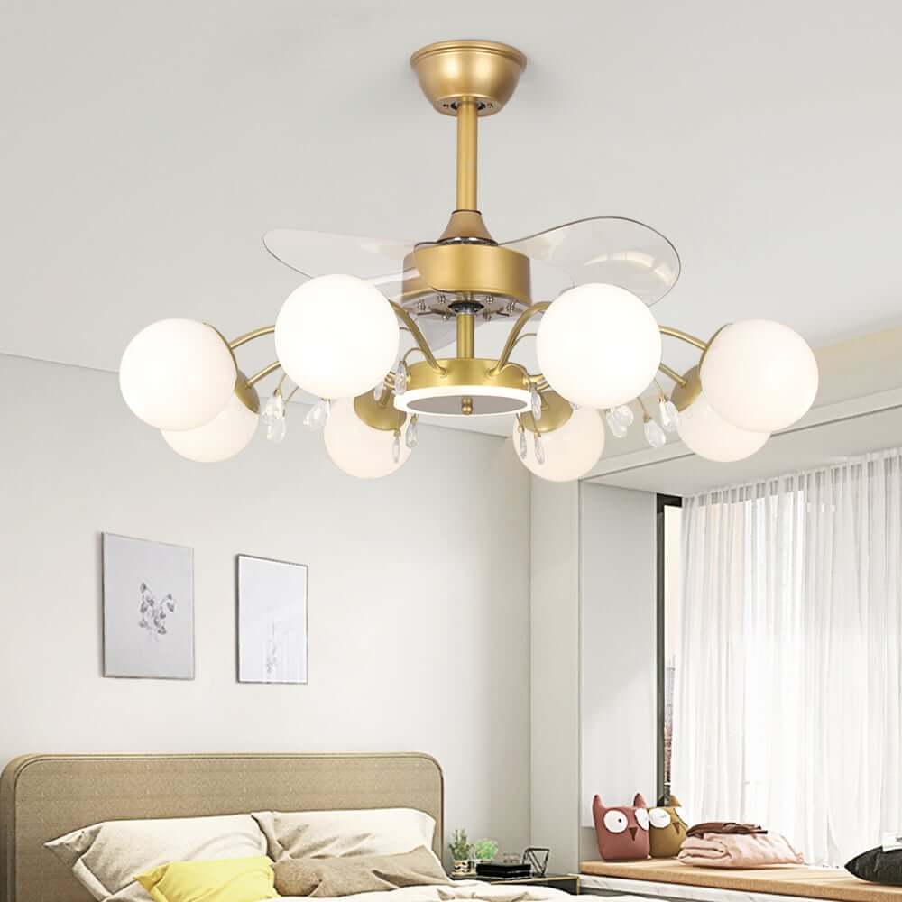 Gold Iron Chandelier Ceiling Fan with Remote Control and LED Lighting Main Product Image
