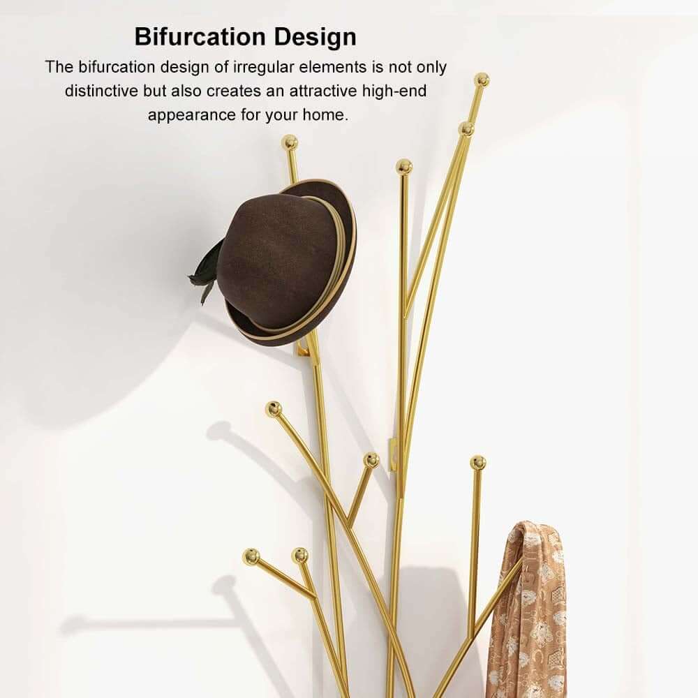 Gold Iron Wall Mounted Coat Rack with 11 Hooks - Modern Design