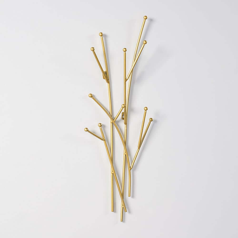 Gold Iron Wall Mounted Coat Rack with 11 Hooks - Modern Design