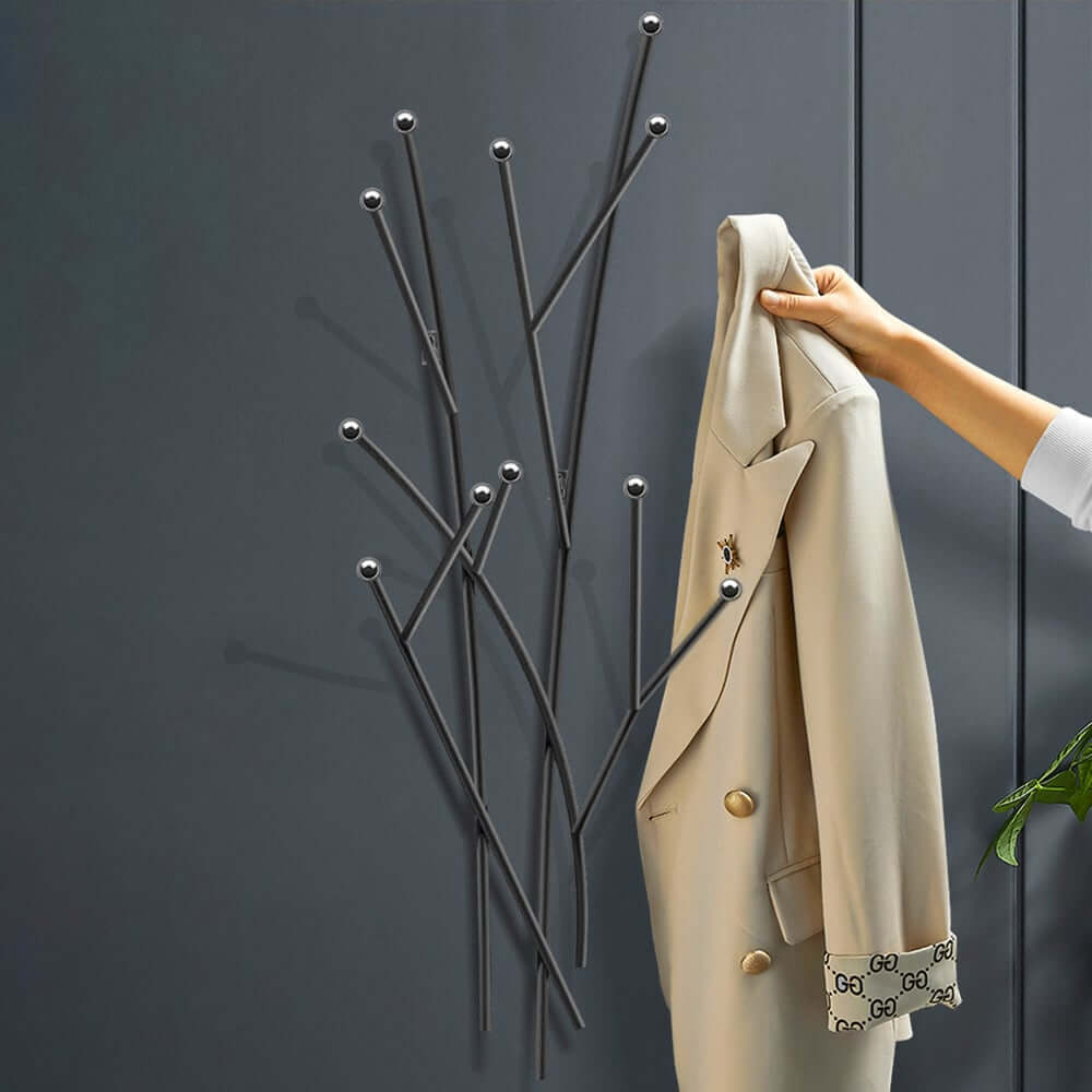 Gold Iron Wall Mounted Coat Rack with 11 Hooks - Modern Design