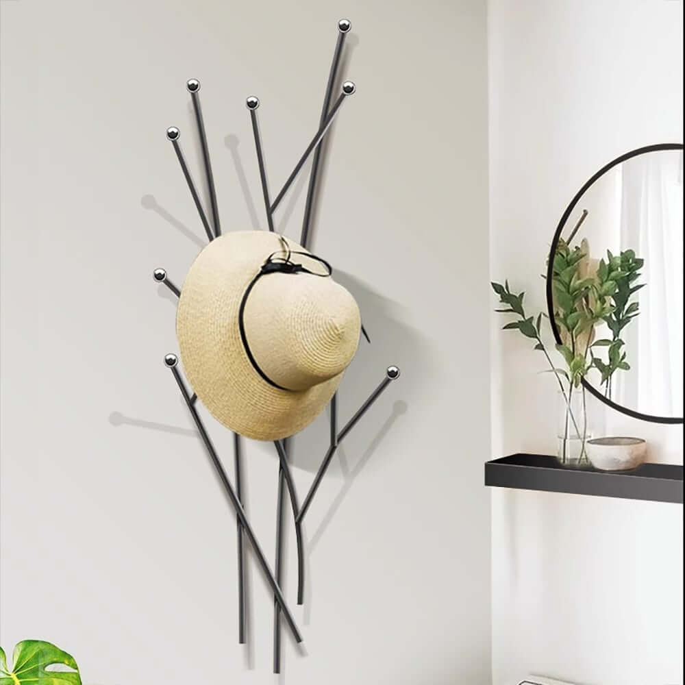 Gold Iron Wall Mounted Coat Rack with 11 Hooks - Modern Design