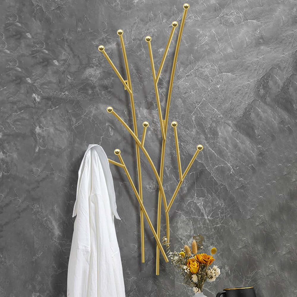 Gold Iron Wall Mounted Coat Rack with 11 Hooks - Modern Design