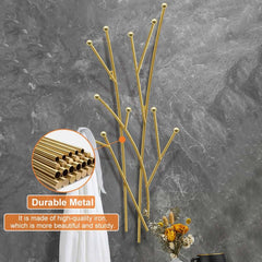 Gold Iron Wall Mounted Coat Rack with 11 Hooks - Modern Design