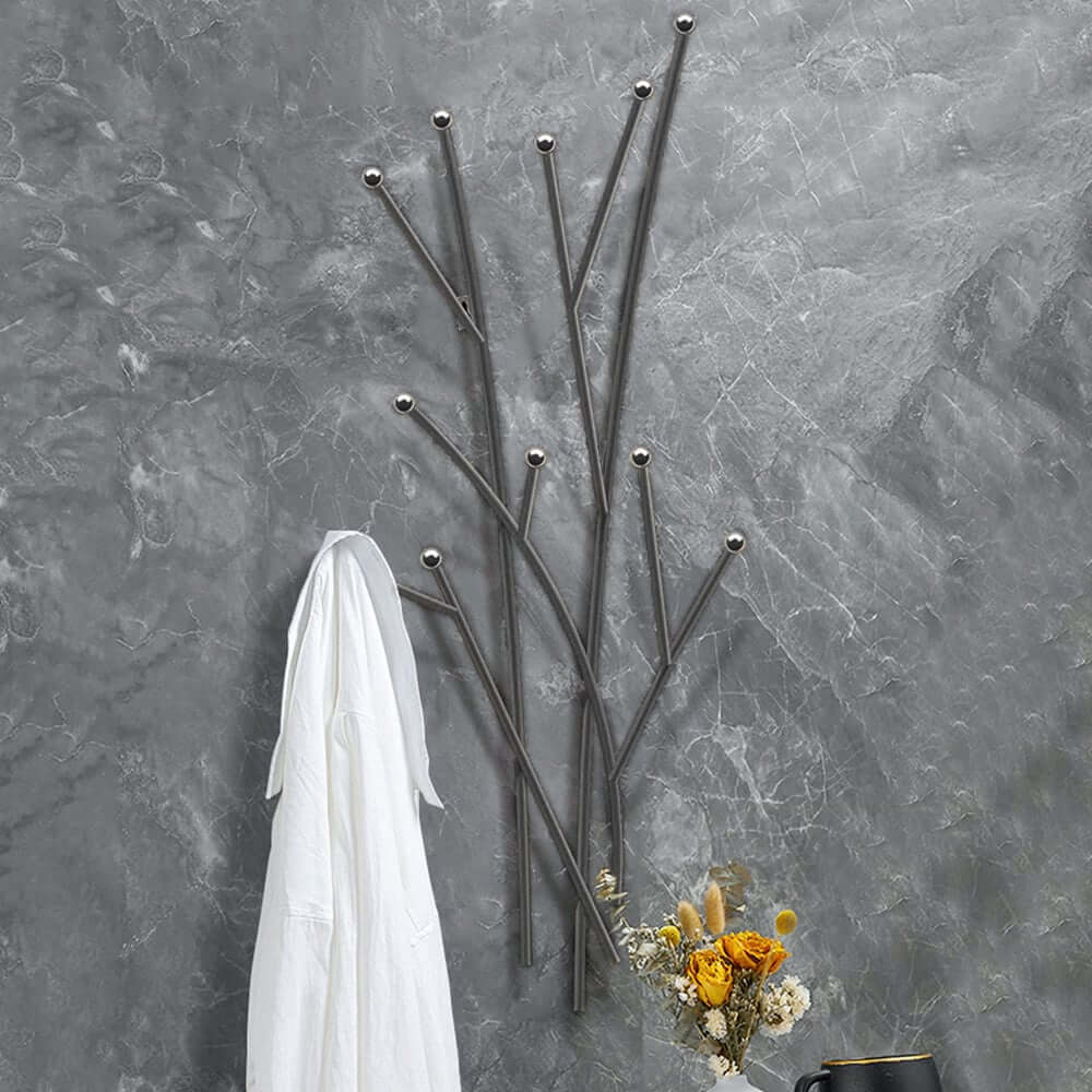 Gold Iron Wall Mounted Coat Rack with 11 Hooks - Modern Design