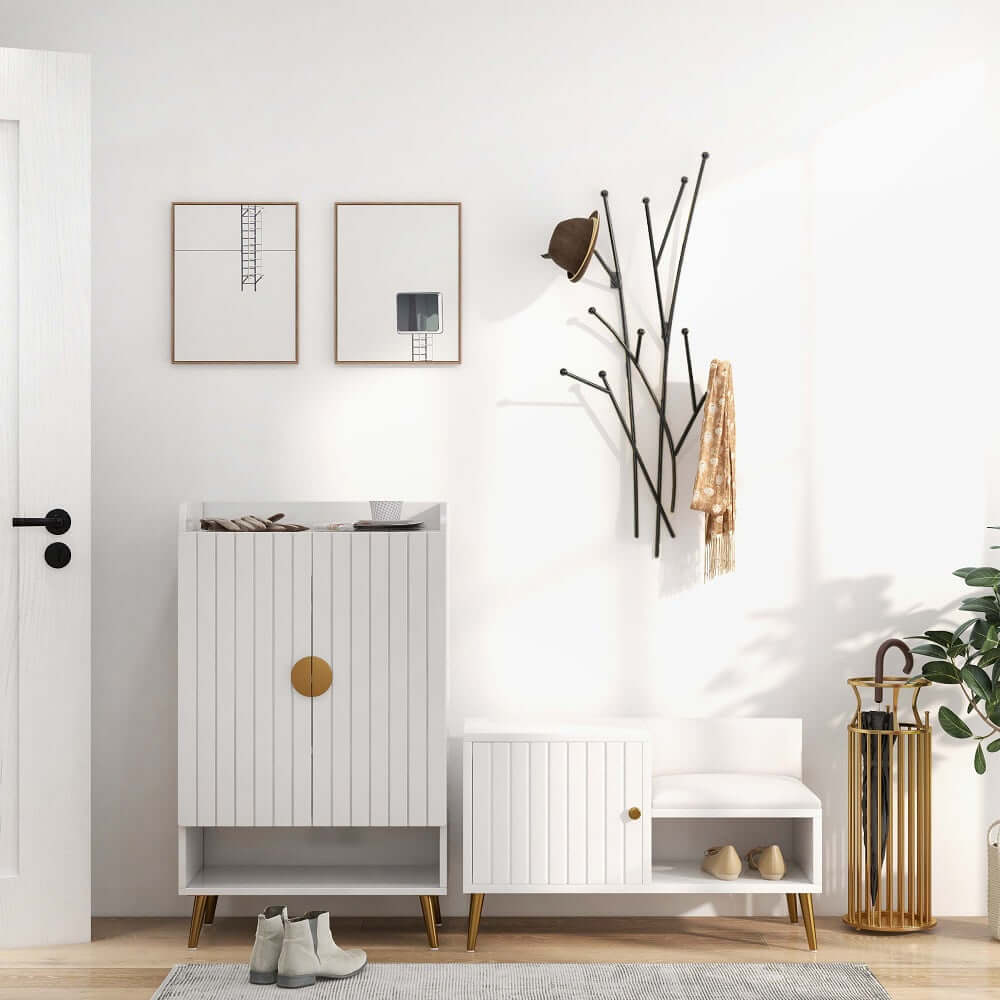 Gold Iron Wall Mounted Coat Rack with 11 Hooks - Modern Design