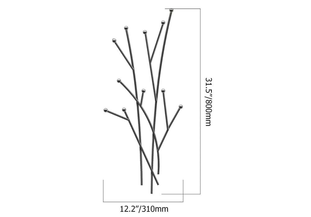 Gold Iron Wall Mounted Coat Rack with 11 Hooks - Modern Design Dimensions