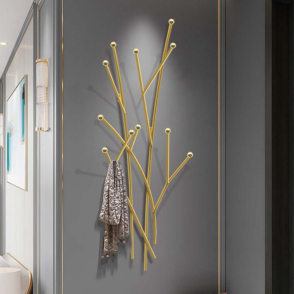 Gold Iron Wall Mounted Coat Rack with 11 Hooks - Modern Design Main Product Image